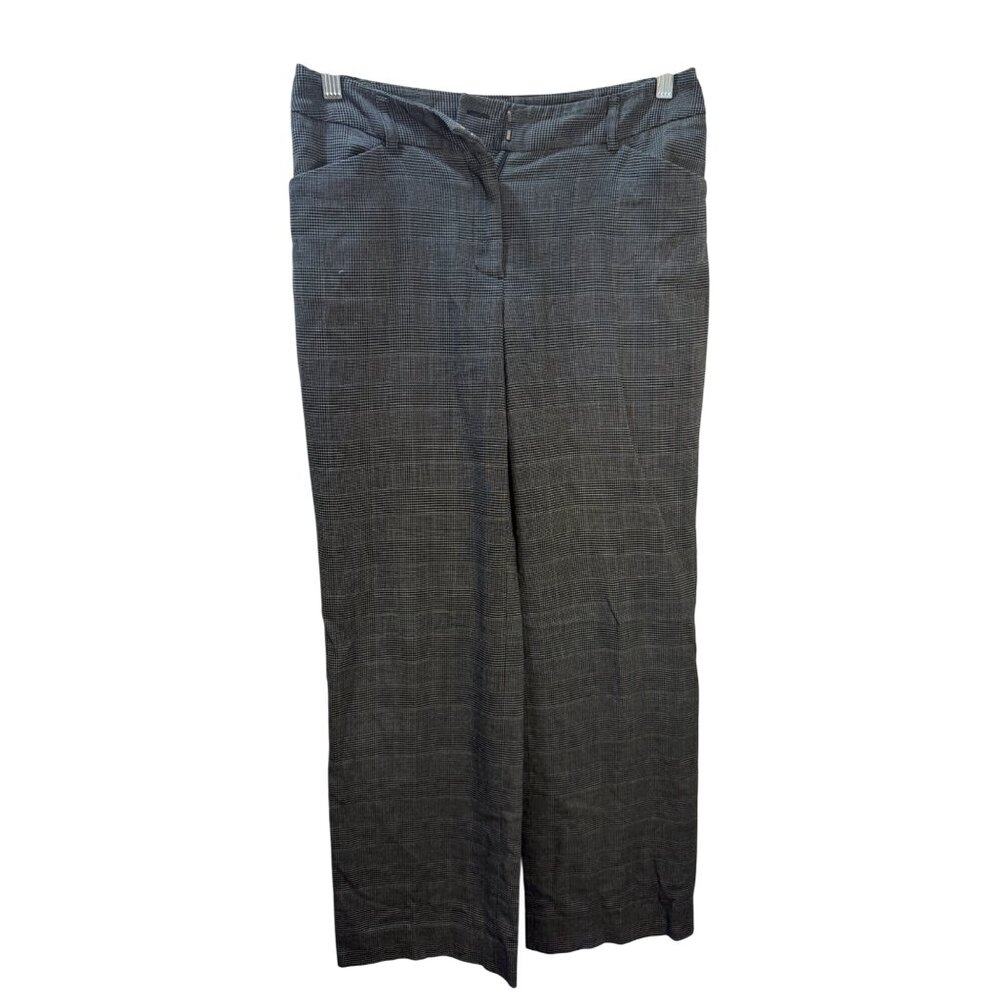 Womens Glen Plaid Wide-Leg Trousers With Hidden Hooks & Zipper‎ Closure Size M